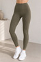 Women's Khaki High Waist Soft Textured Gathering Premium Long Leggings - 4