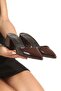 Brown Patent Leather Slippers with Open Back and Pointed Toe, 5cm Covered Heels, New Season - 4
