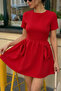 Red - Women's Crew Neck Princess Model Waist-Fitted A-Line Mini Dress - 2