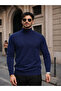 Men's Winter Basic Slim Fit Long Navy Blue Sweater