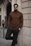 Men's Winter Basic Slim Fit Long Brown Sweater - 2
