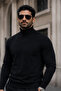 Men's Winter Basic Slim Fit Long Black Sweater - 5