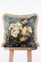 Blue Background Pastel Rose Bouquet Oil Painting Effect Fringed Cushion Cover