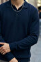 Men's Long Sleeve Regular Cut Navy Blue Sweater - 6