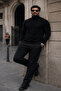 Men's Winter Basic Slim Fit Long Black Sweater - 2