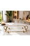 Transparent Decorative Presentation Rectangular Serving Tray with Gold Detailing, Feet and Handles