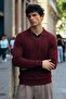 Men's Long Sleeve Regular Fit Burgundy Sweater - 2