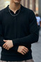 Men's Long Sleeve Regular Cut Black Sweater - 6