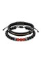 2 Combinations - Set of Two Men's Bracelets with Bronze Detailing, Leather and Red Agate Stone - 3