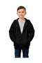 Unisex Black Hooded Zippered Basic Sweatshirt with Kangaroo Pocket for Girls and Boys