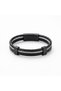 2 Combination - Leather and Purple/Pink Natural Stone Double Men's Bracelet Set with Steel Rope Detail - 5