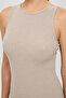 Soft Rib Slit Detailed Sleeveless Dress Beige - 3