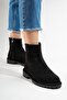 Parfonel Women's Genuine Leather Zippered Boots Black Suede - 7