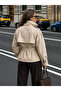 Belted Stand Collar Short Trench Coat Jacket - 2