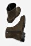 Parfonel Women's Genuine Leather Zippered Boots Khaki Suede - 5