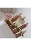 Gold Color Pink Enamel Dragonfly, Water Lily, Flower and Pearl Metal Hair Clip - 3