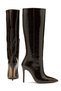 Women's High Heeled Below the Knee Zippered Brown Crocco Detailed Pointed Toe Boots - 4