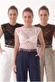 Women's 3-Piece Advantageous (Black-White-Brown) Lace Transparent Zero-Neck Summer Blouse