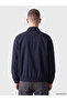 Xside Navy Blue Relax Fit Embroidered Men's Gabardine Shirt Jacket - 4