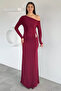 Women's Off-Shoulder Gold Buckle Draped Lycra Dress - 3