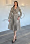 Women's Double Breasted Collared Pleated Belted Dress
