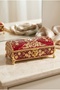 Vintage Red Jewelry Box with Gold Embellishments and Stone Detail, Medium Size
