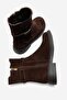 Zarponi Women's Genuine Leather Boots with Accessory Details in Brown Suede - 5