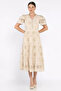 Women's V-Neck Front Button Detailed Scalloped Ruffle Dress - 2