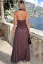 Women's Halter Neck Polka Dot Satin Dress - 3