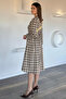 Women's Double Breasted Collared Pleated Belted Dress - 4