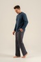 Men'S, Navy Blue, Striped 100% Cotton, Long Sleeve Pajama Set (with Socks as a Gift) - 3
