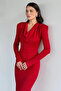 Women's Degaje Collar, Shoulder Padded, Slit Detailed, Stoned Dress - 4