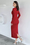 Women's Degaje Collar, Shoulder Padded, Slit Detailed, Stoned Dress - 5