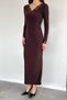 Women's V-Neck Lace Detailed Lycra Gathered Dress - 3