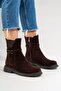 Zarponi Women's Genuine Leather Boots with Accessory Details in Brown Suede - 6