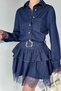 Women's Waist Belted Laced Jean Dress - 4