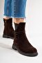 Zarponi Women's Genuine Leather Boots with Accessory Details in Brown Suede - 7
