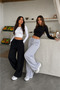 Sweatpants 2 Pieces Black Gray Wide Leg Comfortable Fit Plain Unisex - 3