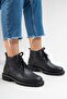 Partilla Women's Genuine Leather Lace-Up Boots Black - 6