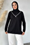 V-Neck Stoned Hijab Mother's Combed Cotton Blouse