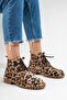 Partilla Women's Genuine Leather Lace-Up Boots Leopard - 6