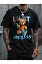 Limitles Printed Unisex Oversize Printed Crew Neck Short Sleeve Black T-Shirt