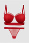 Red Oyster Model Push up Bra Panty Set - Padded Underwire Tulle Ruffle Detailed Lingerie - 3