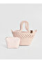 Özmarka New Season Pink Women's Straw Bag with Removable Strap
