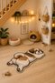 Asymmetrical Dog Food Mat with Dog Figure, Non-Slip Base, Washable, 60X90 cm