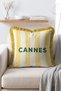 Cannes Written Yellow Striped Fringed Throw Pillow Cover Sun-Themed French Coastal Decor - 3