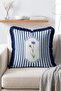 Retro Blue Striped Botanical Cornflower Patterned Fringed Throw Pillow Cover - 3