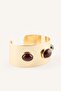 Oval Stone Detailed Wide Women's Cuff Bracelet I4249Axns - 3