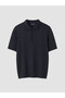 Navy Blue Polo Collar Patterned Men's Knitwear T-Shirt - 5