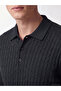 Navy Blue Polo Collar Patterned Men's Knitwear T-Shirt - 3